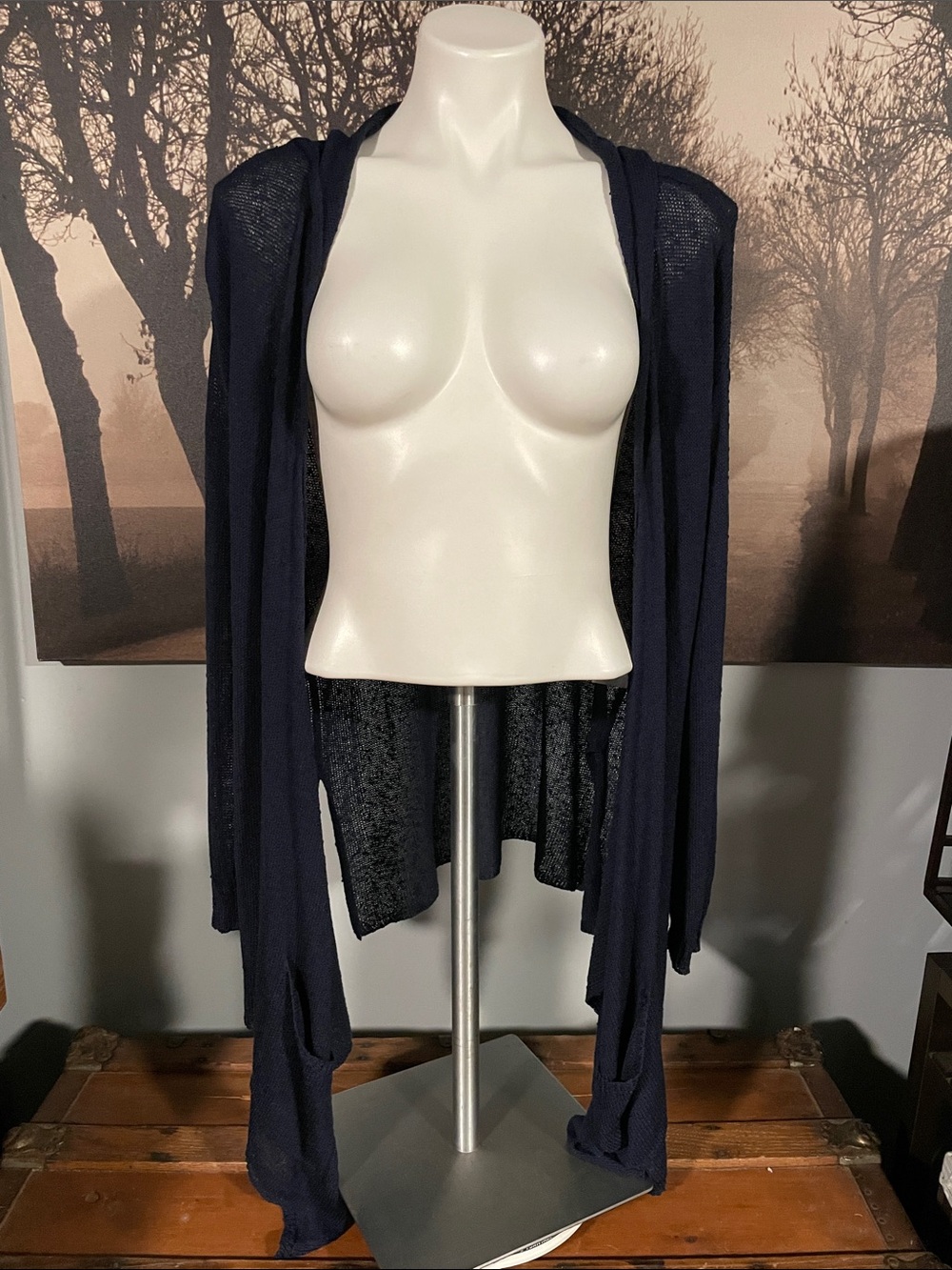 La Fee Verte Open-Front Lightweight Navy Cardigan - M/L